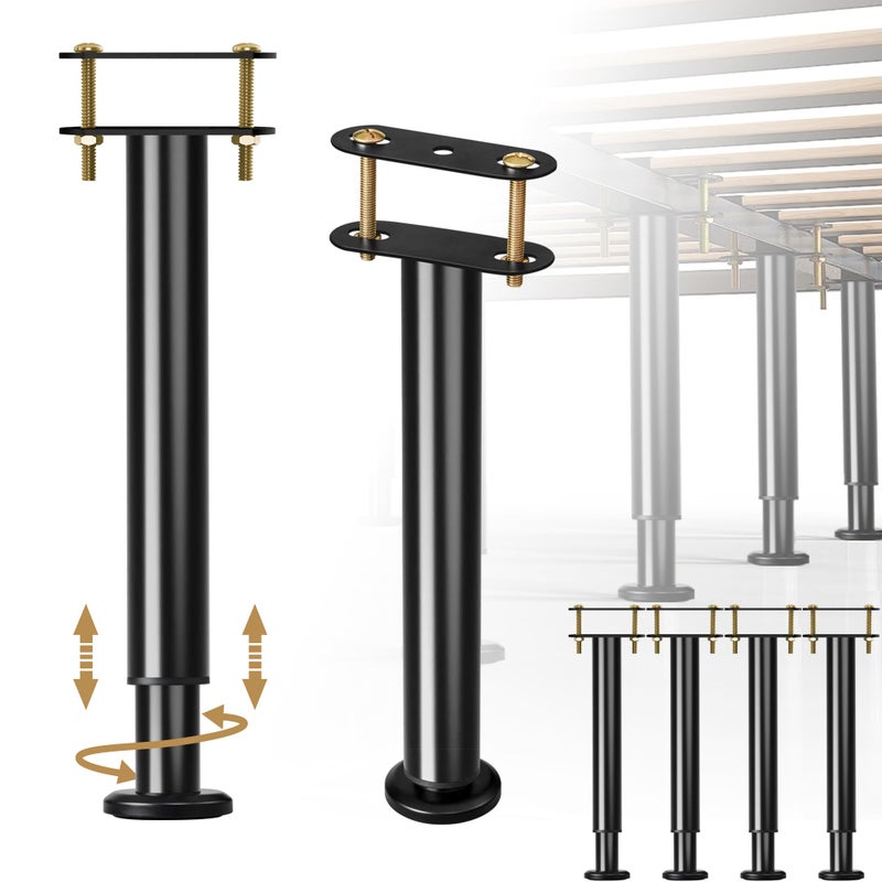 Laowu 4Pcs Metal Adjustable Height Center Support Leg for Bed Frame  Bed Support Legs for Wood Slats  Under Bed Frame Support Legs Replacement  Bed Reinforcement Kit for Wooden Frame  Height 10"" to 16.5"" - Image 1